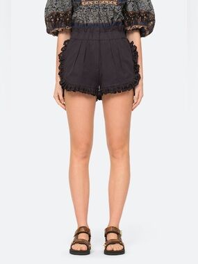 SEA New York Kiara Shorts / Paper Bag waist / Ruffle / 100% Cotton Black Size 4